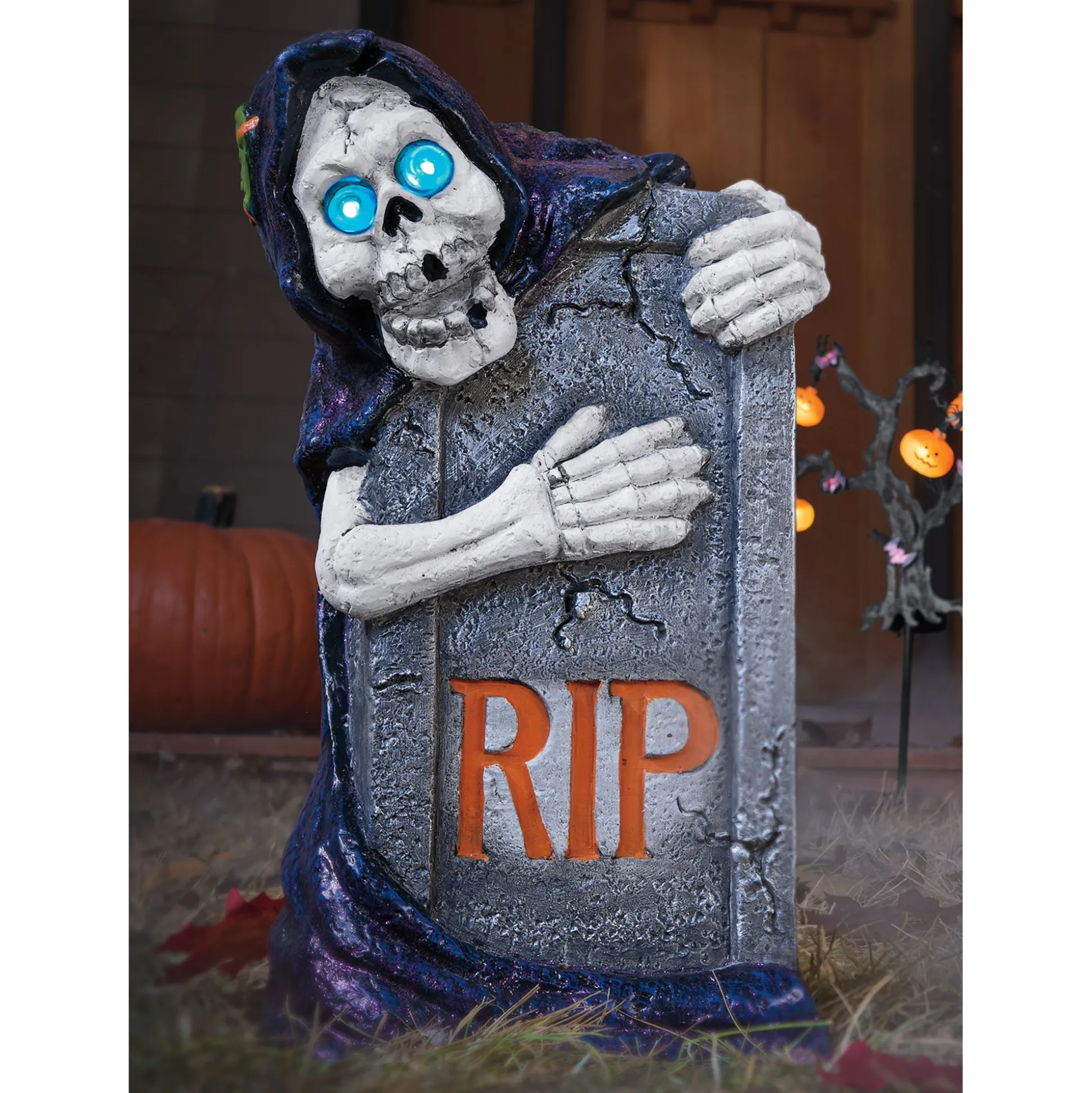 Lit Skeleton with Tombstone