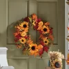 Lit Sunflower and Pumpkin Wreath