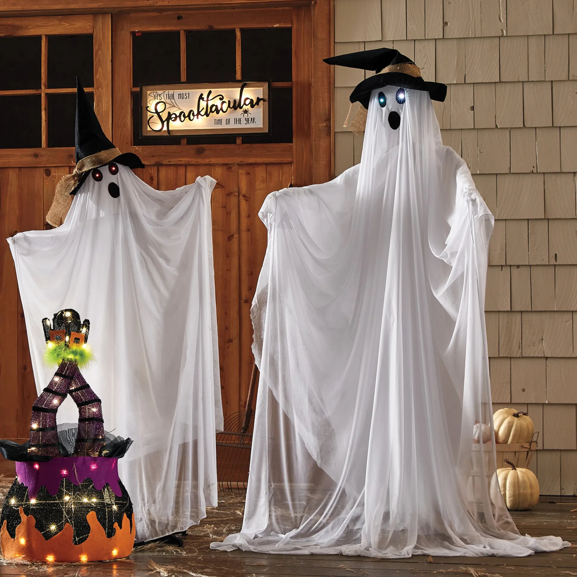 Lit Witch in Cauldron Décor