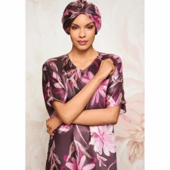 Lucilla 2-Piece Women’s Ruffled Satin Nightgown & Sleep Bonnet Set