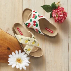 Maryann Crocheted Slide with Embroidered Fruit Accents