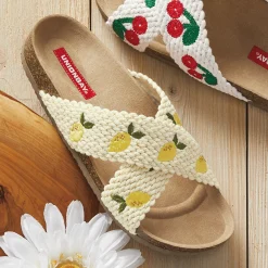 Maryann Crocheted Slide with Embroidered Fruit Accents