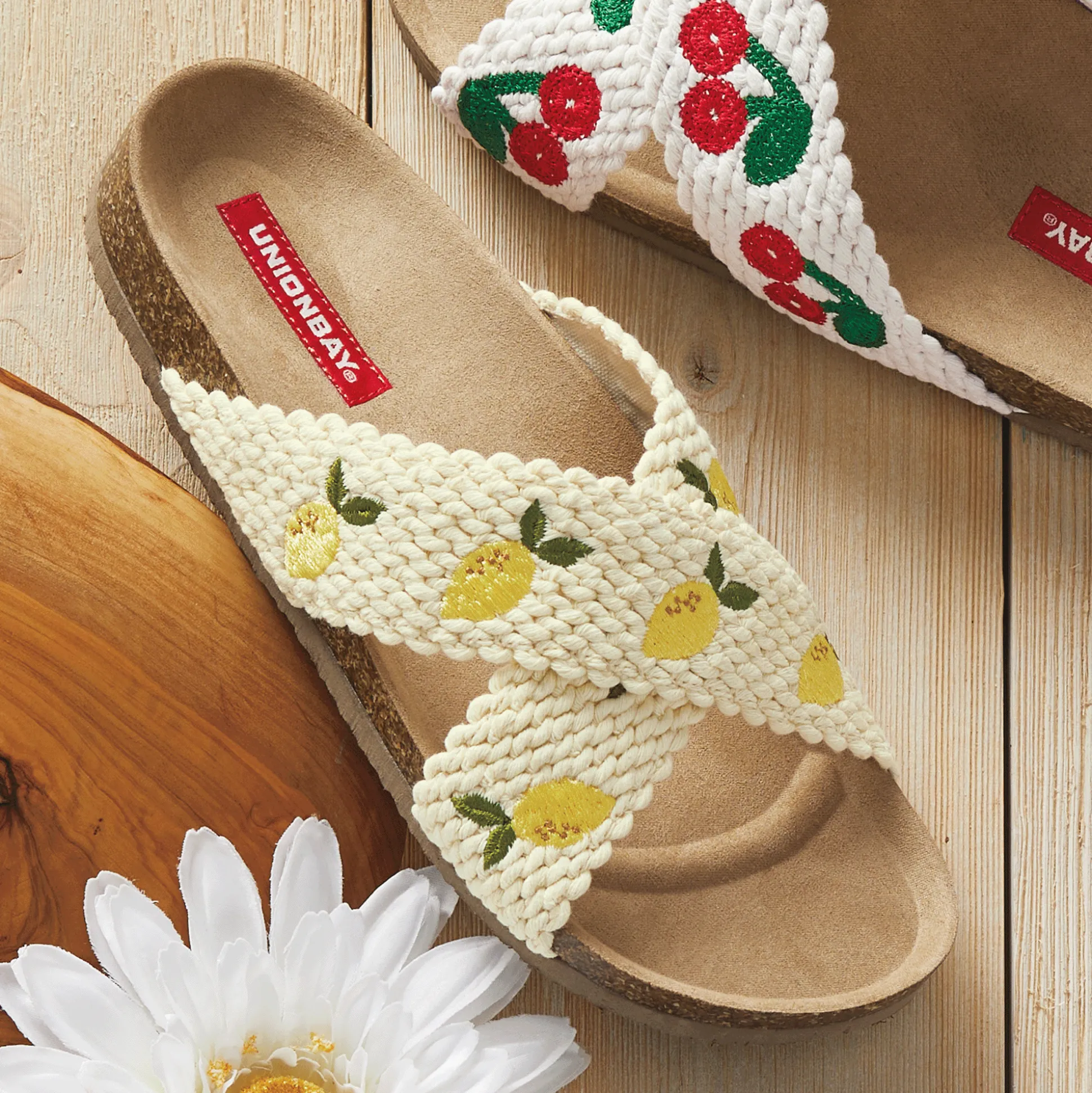 Maryann Crocheted Slide with Embroidered Fruit Accents