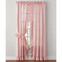 Mayfair Romantic Priscilla Ruffled Semi-Sheer Panel Pair with Tieback