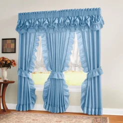 Mayfair Romantic Priscilla Ruffled Semi-Sheer Panel Pair with Tieback
