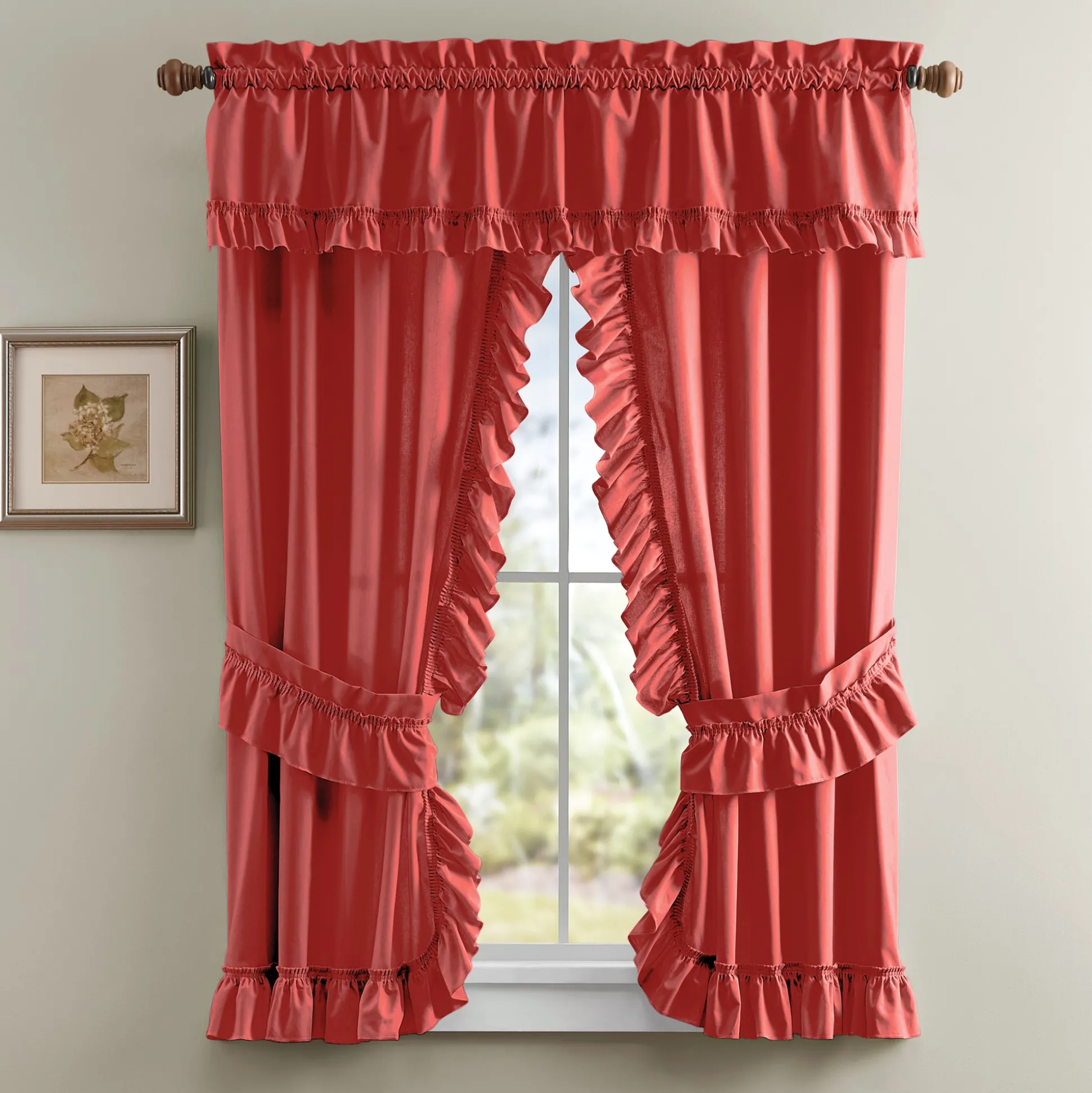 Mayfair Romantic Priscilla Ruffled Semi-Sheer Panel Pair with Tieback