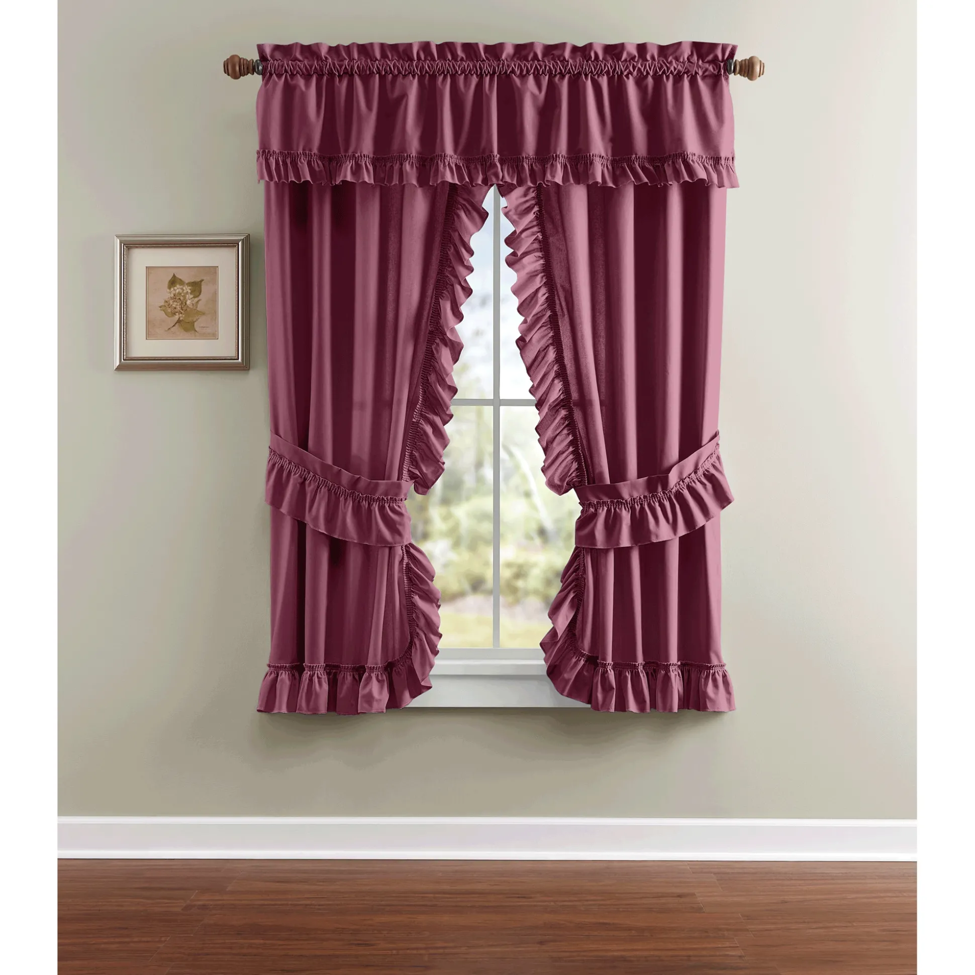 Mayfair Romantic Priscilla Ruffled Semi-Sheer Panel Pair with Tieback