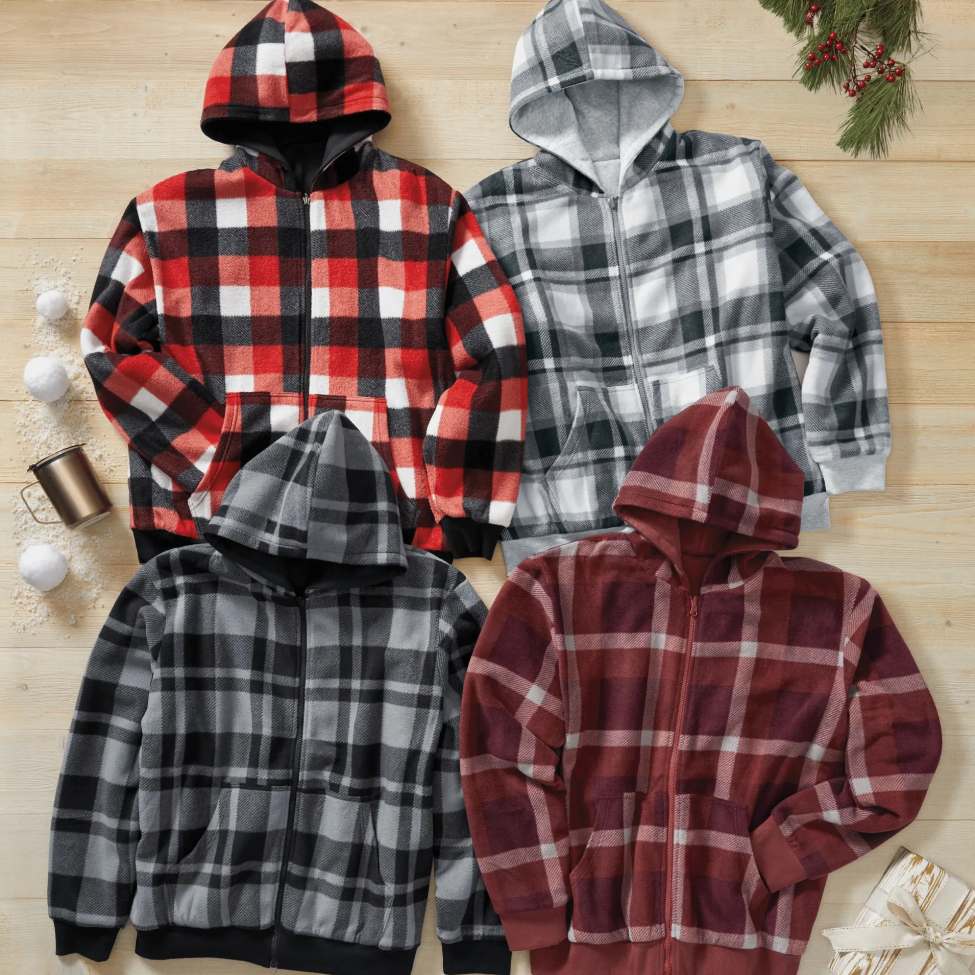 Men's Fleece Reversible Hoodie with Front Zipper and Kangaroo Pocket
