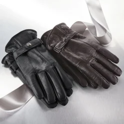 Men's Genuine Leather Driving Gloves with Faux-Fur Lining