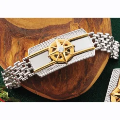 Men's Two-Tone Compass Necklace or Bracelet
