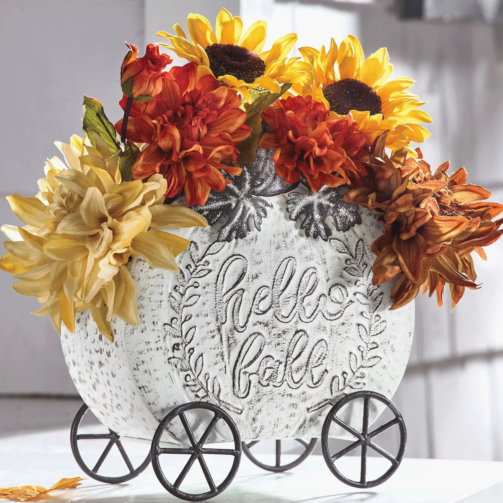Metal Hello Fall Pumpkin Planter