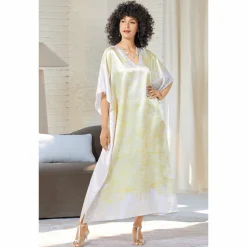 Mi Amor Long V-Neck Caftan with Floral Border