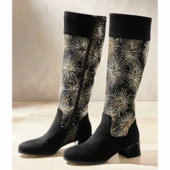 Midnight Velvet Embroidered Fireworks & Sequins Suede-Look Boot for Women