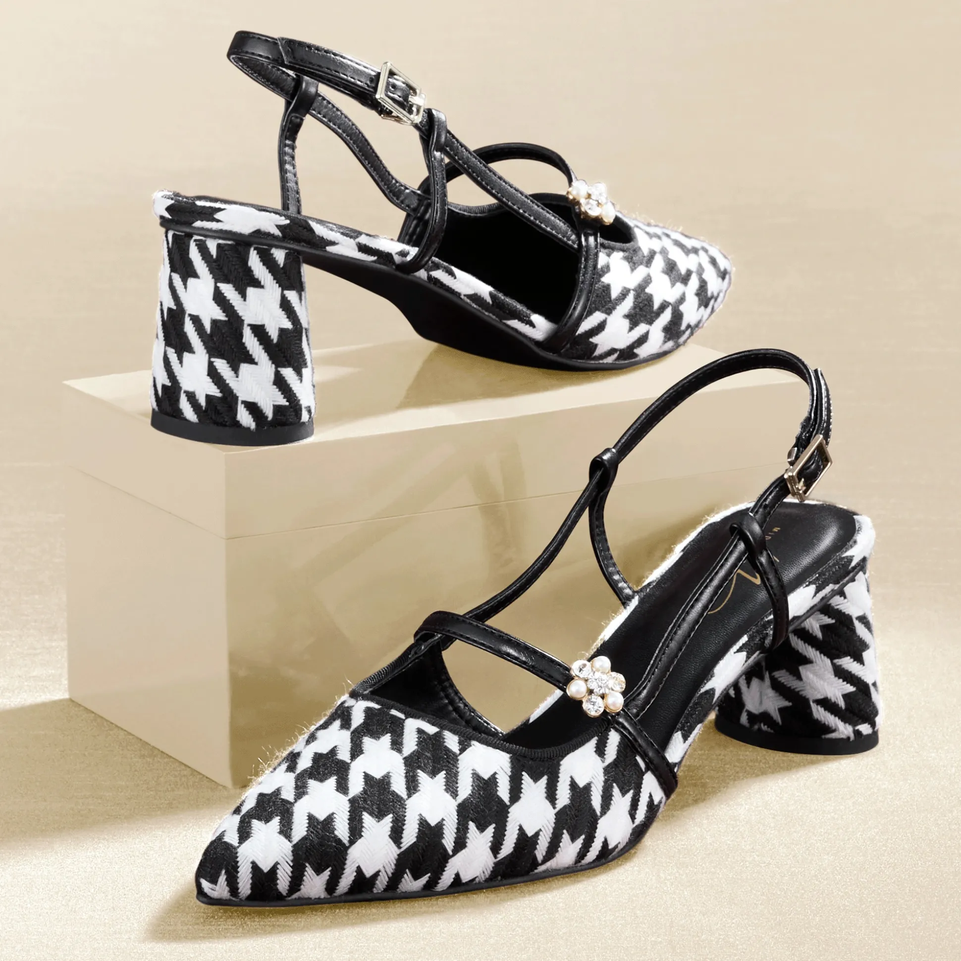 Midnight Velvet Houndstooth Slingback
