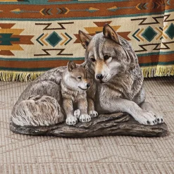 Mom and Pup Wolves Statue