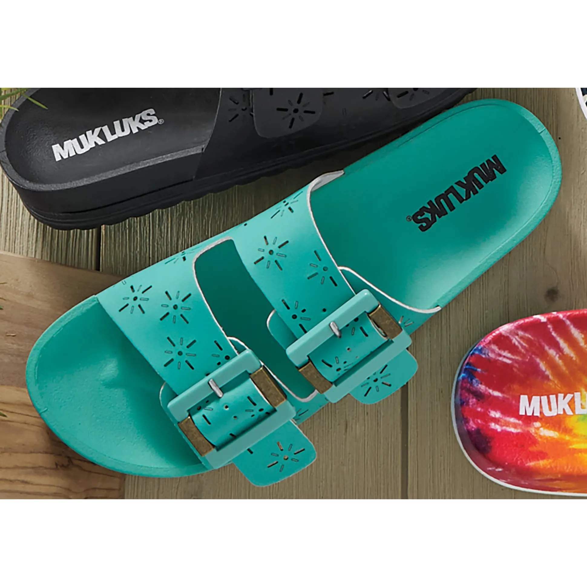 Muk Luks Grand Cayman Slide with Floral Cutouts and Arch Support