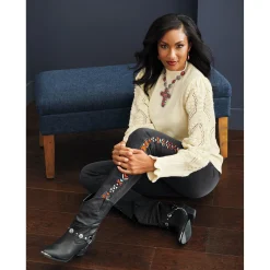 Nora Ribbed Women's Sweater with Pointelle Balloon Sleeves and Mockneck