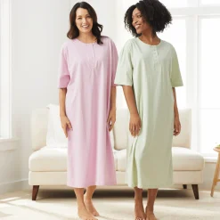 2-Pack Cotton Knit Henley Nightshirts for Women