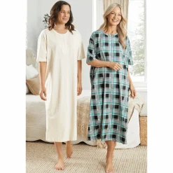 2-Pack Cotton Knit Henley Nightshirts for Women