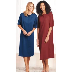 2-Pack Cotton Knit Henley Nightshirts for Women
