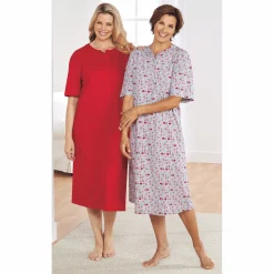 2-Pack Cotton Knit Henley Nightshirts for Women