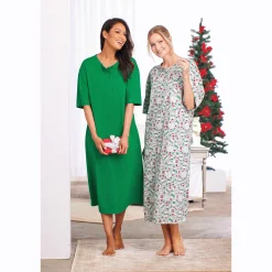 2-Pack Cotton Knit Henley Nightshirts for Women