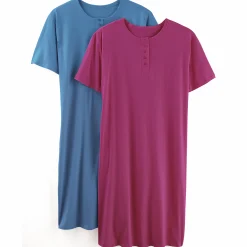 2-Pack Cotton Knit Henley Nightshirts for Women
