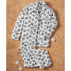 Panda Print Fleece PJ Set with Button-down Top and Pull-on Pant
