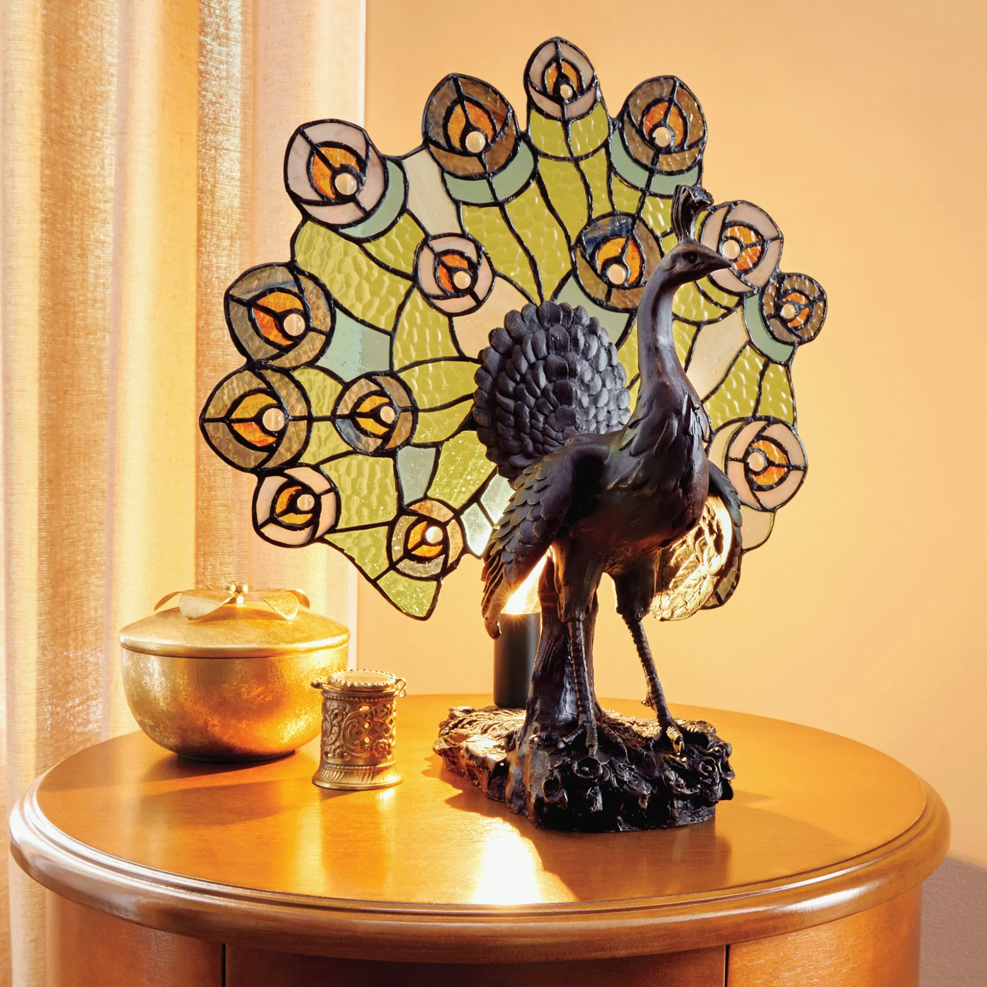 Penny Stained Glass Peacock Lamp