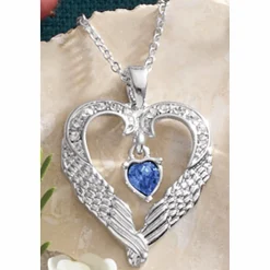 Personalized Birthstone/Crystal Heart/Wings Pendant