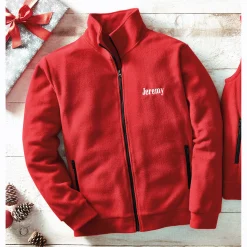 Personalized Men's Fleece Jacket with Front Zipper and Embroidered Name