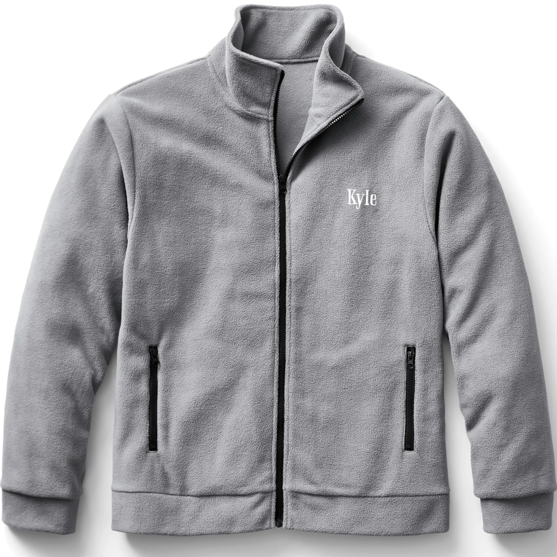Personalized Men's Fleece Jacket with Front Zipper and Embroidered Name