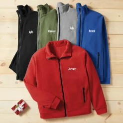 Personalized Men's Fleece Jacket with Front Zipper and Embroidered Name