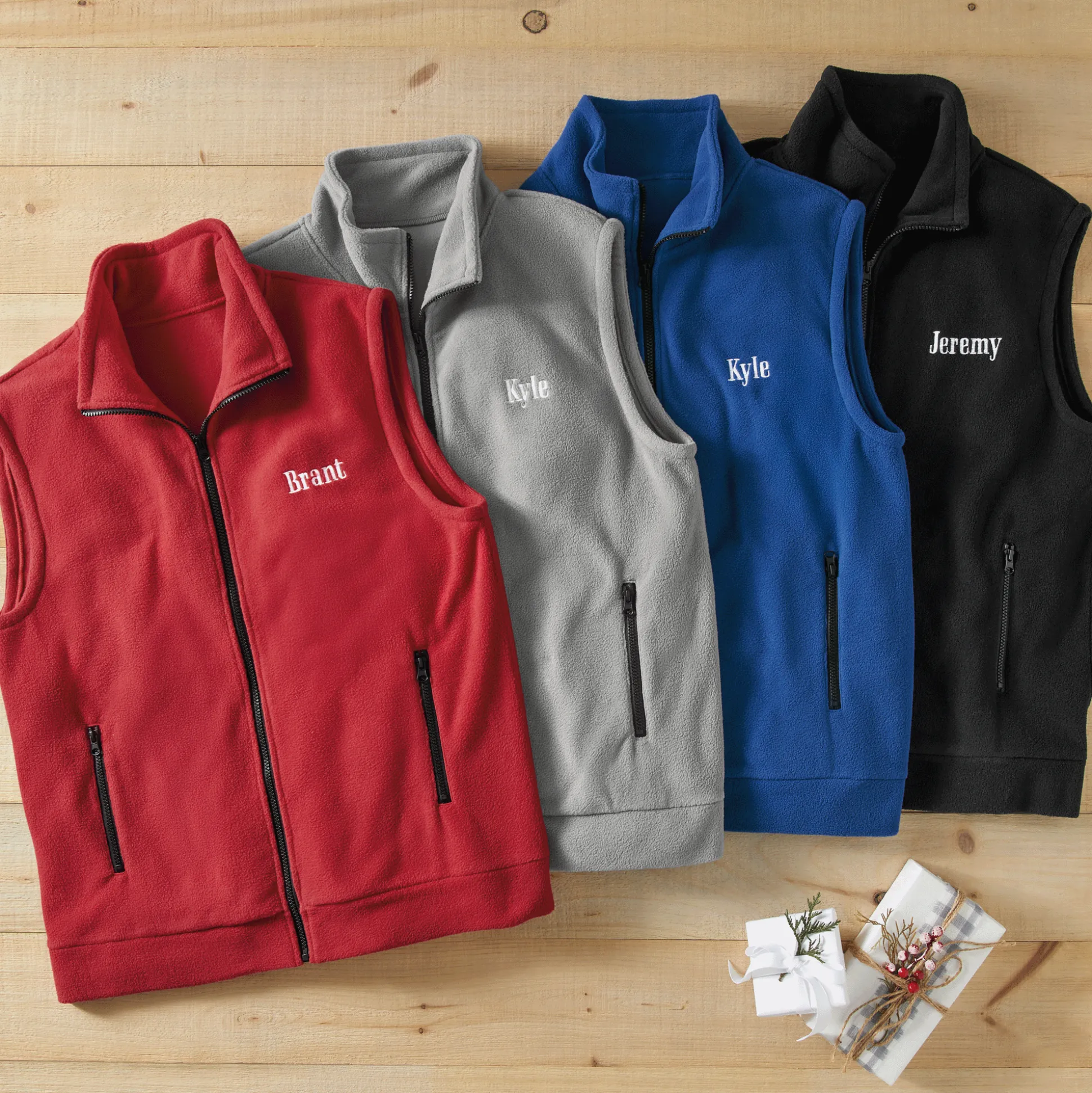 Personalized Men's Fleece Vest with Front Zipper and Embroidered Name