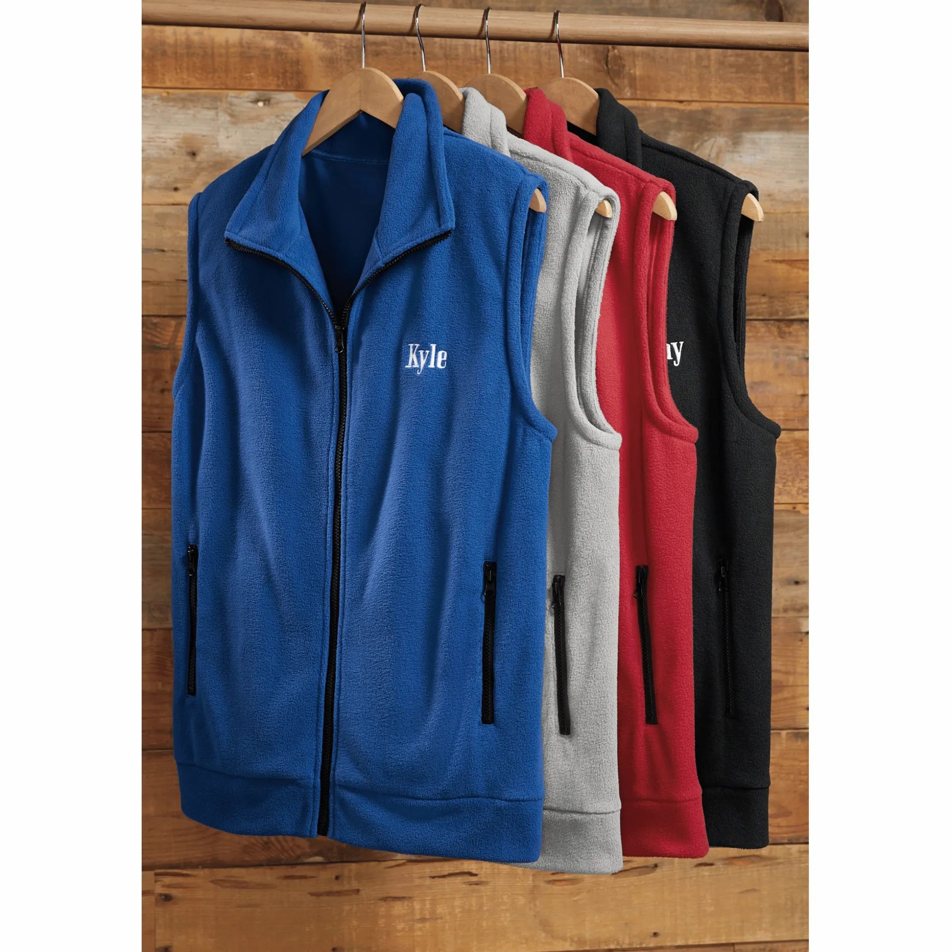Personalized Men's Fleece Vest with Front Zipper and Embroidered Name