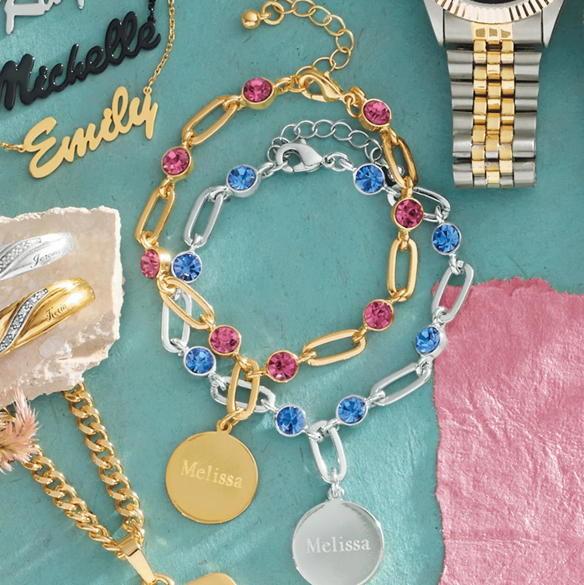 Personalized Name/Birthstone Paperclip Bracelet