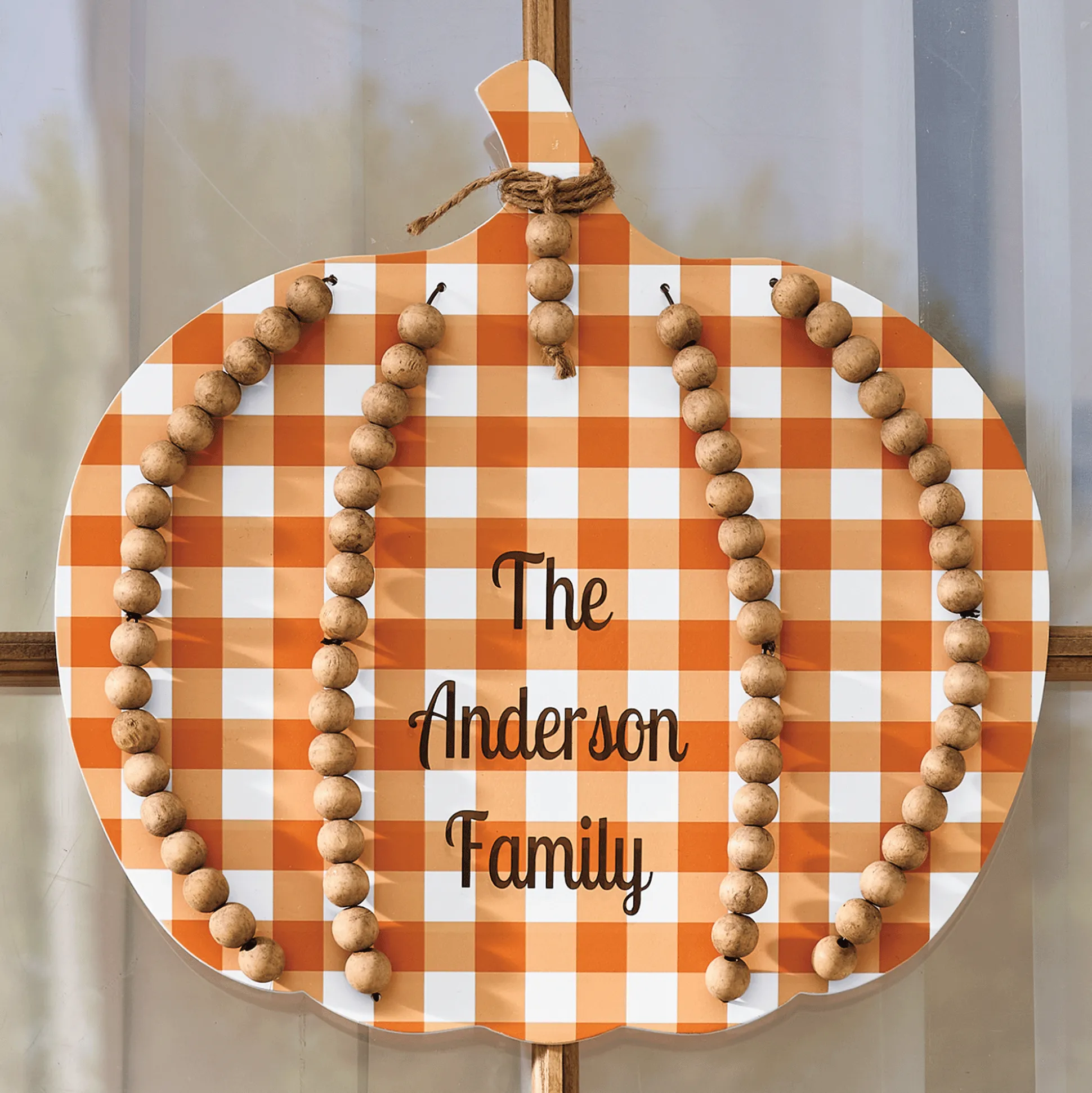 Personalized Plaid Pumpkin Door Hanger