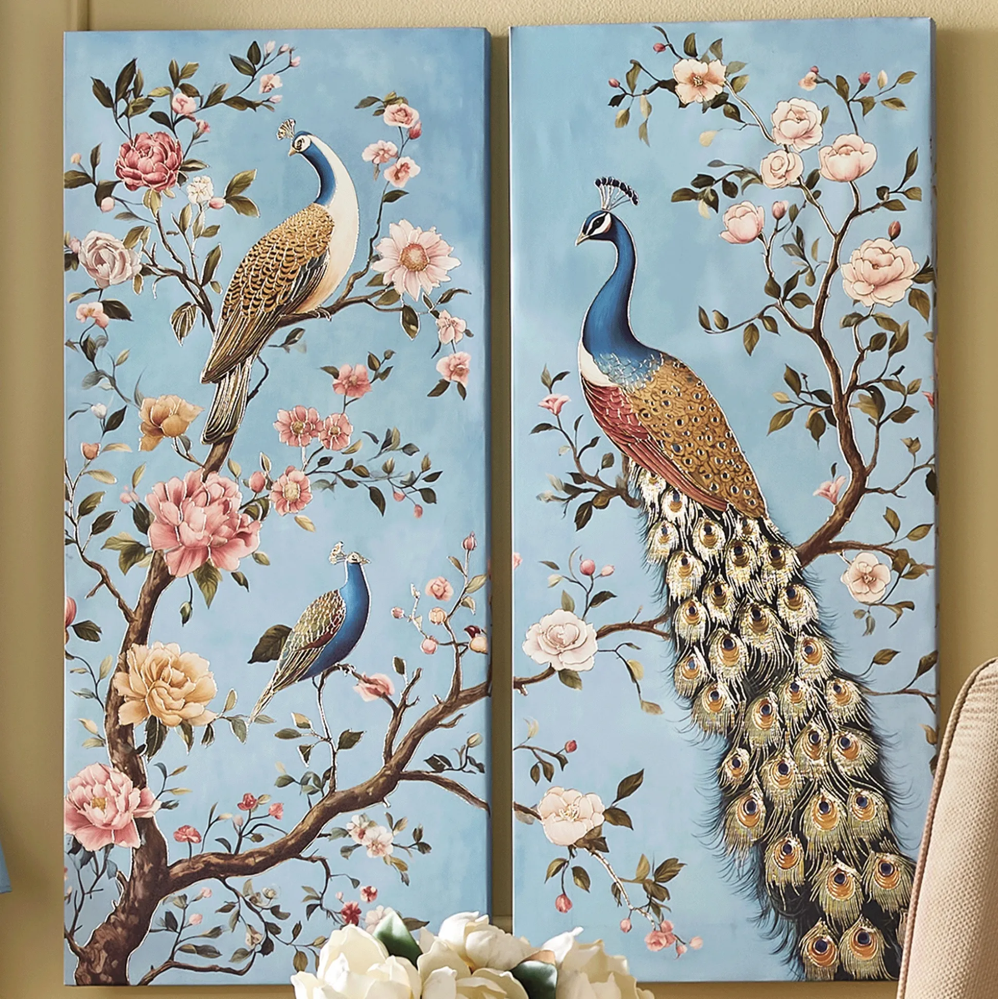 2-Piece Embellished Metallic Peacock Wall Art Set