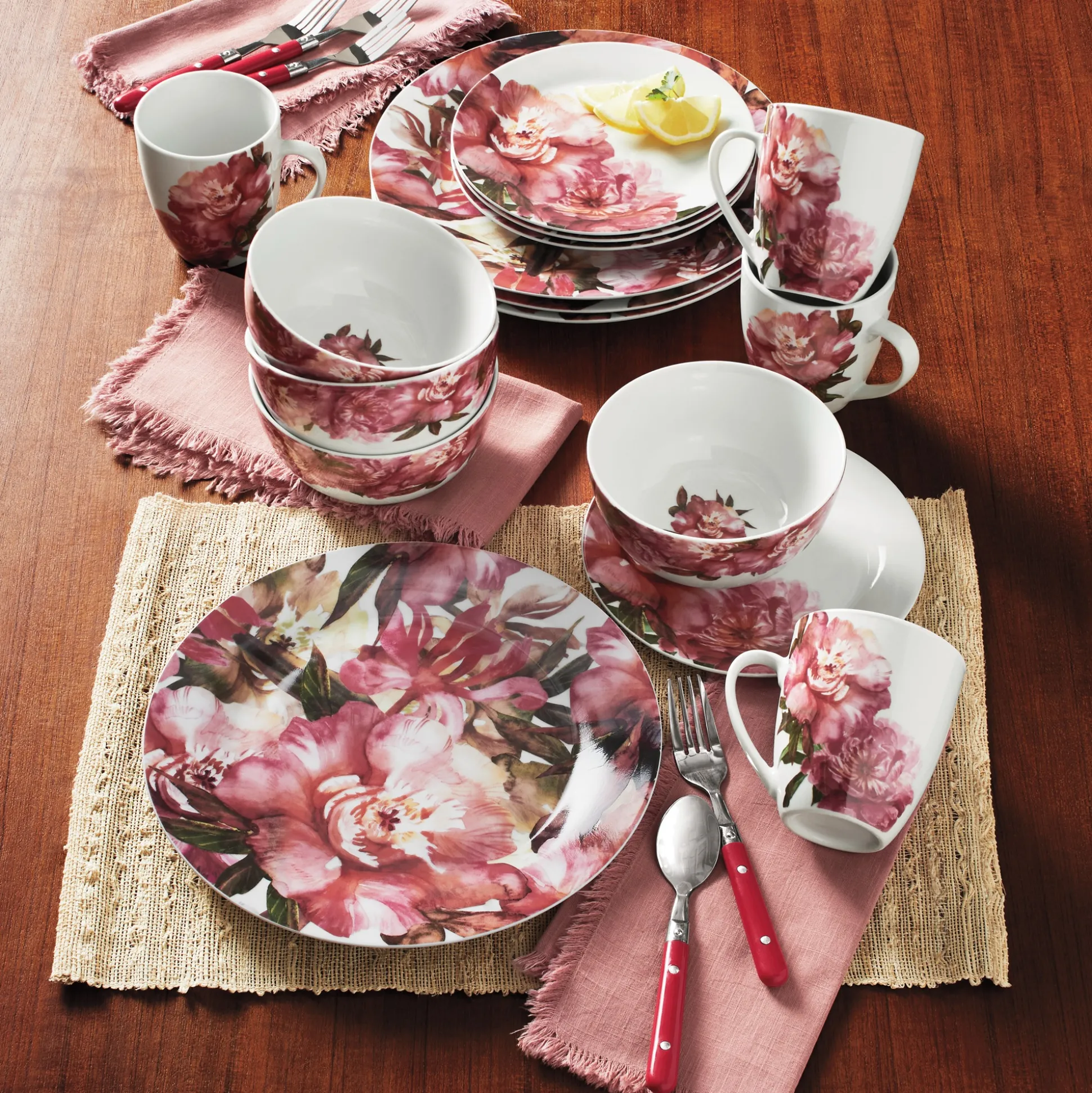 16-Piece Large Floral Porcelain Dinnerware Set