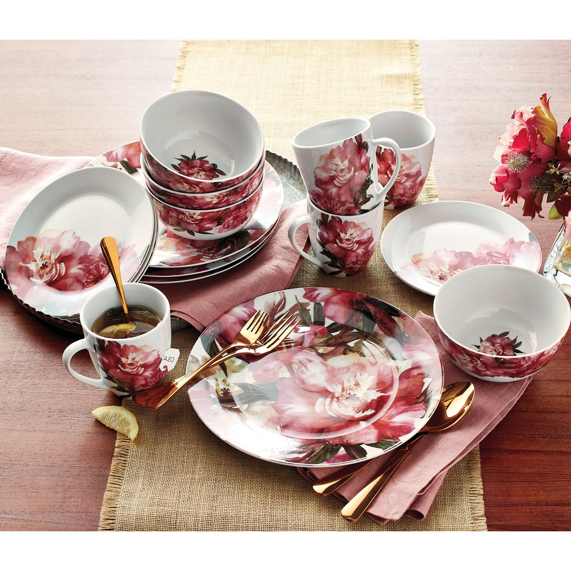 16-Piece Large Floral Porcelain Dinnerware Set