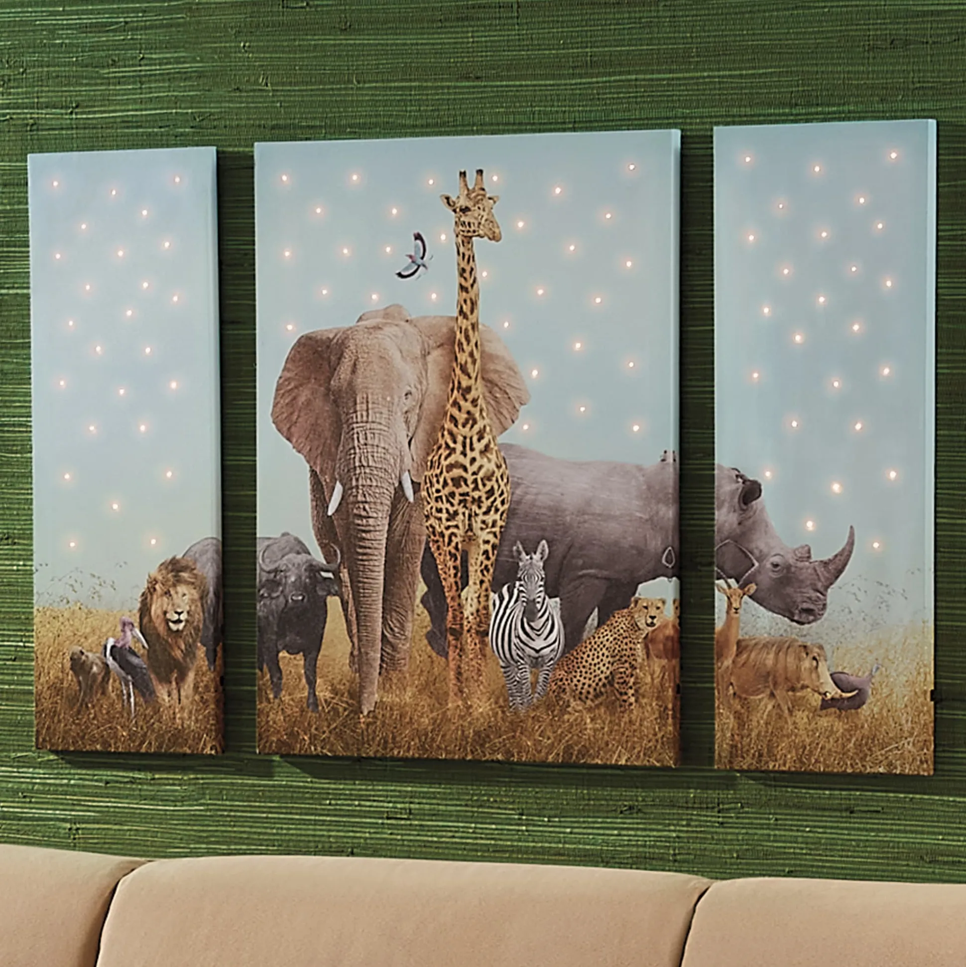 3-Piece Lit Animal Kingdom Wall Art