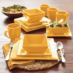 16-Piece Modern Square Dinnerware Set in Solid Colors
