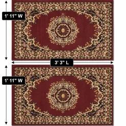 4-Piece Plush Floral Kirman Rug Set with Runner and Mats