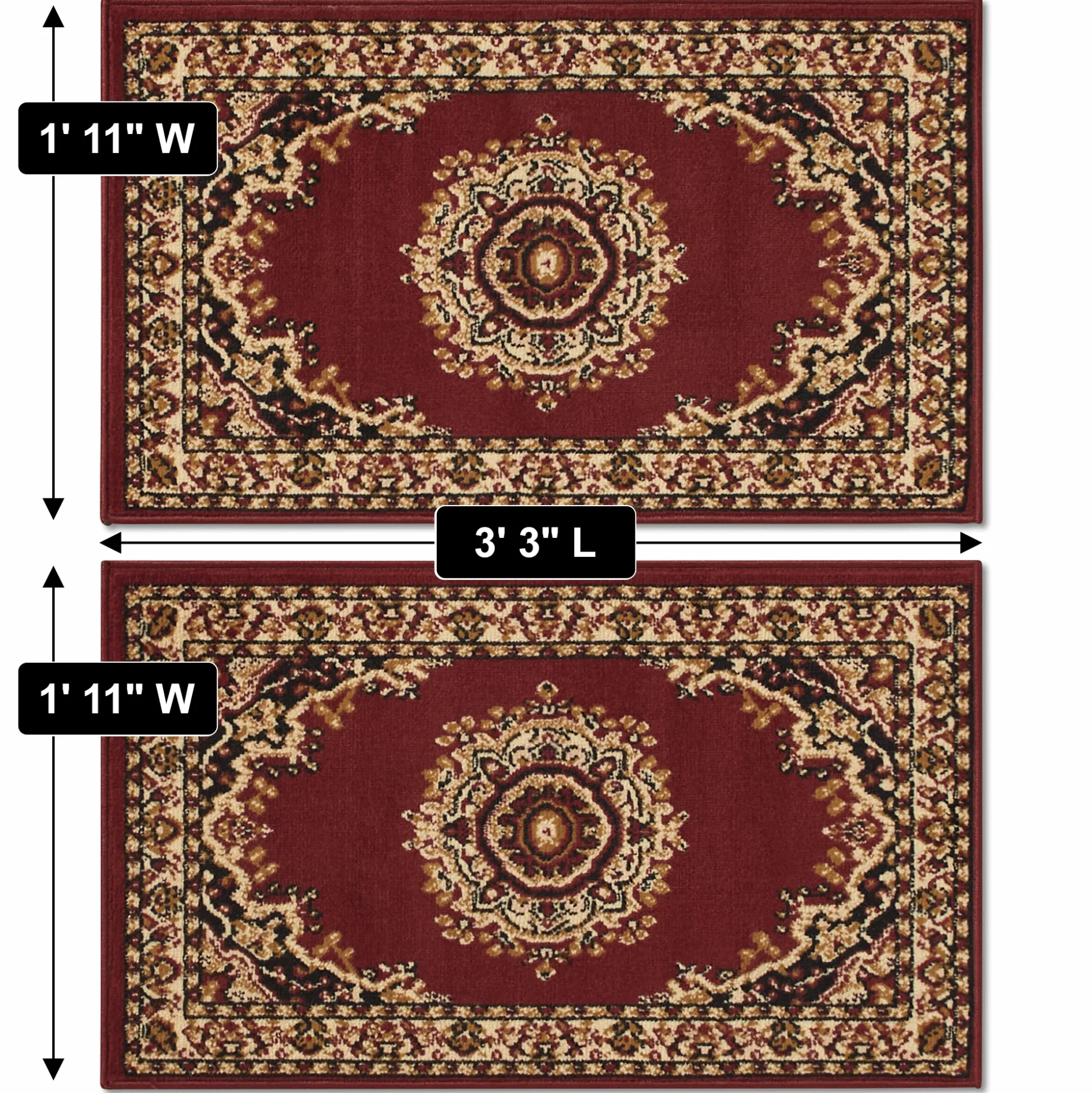 4-Piece Plush Floral Kirman Rug Set with Runner and Mats