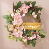 Pink Peony Semi-wreath with Home Sign