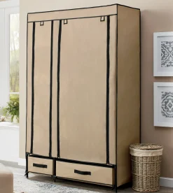 Portable Fabric Storage Wardrobe with Drawers and Hanging Bar