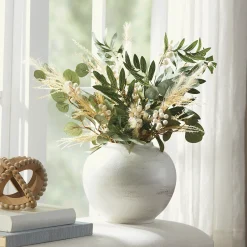Potted Lit Olive and Pampas Stems