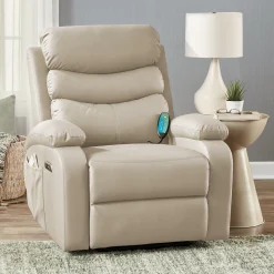 Powered Faux-Leather Recliner with Heat/Massage