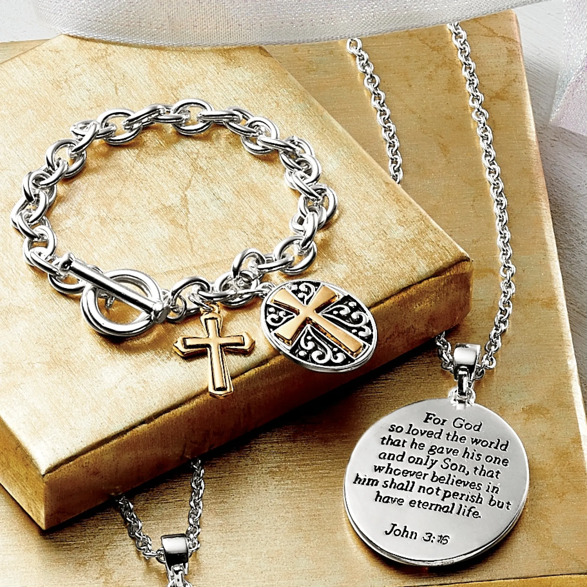 Prayer Charm Two-Tone Jewelry