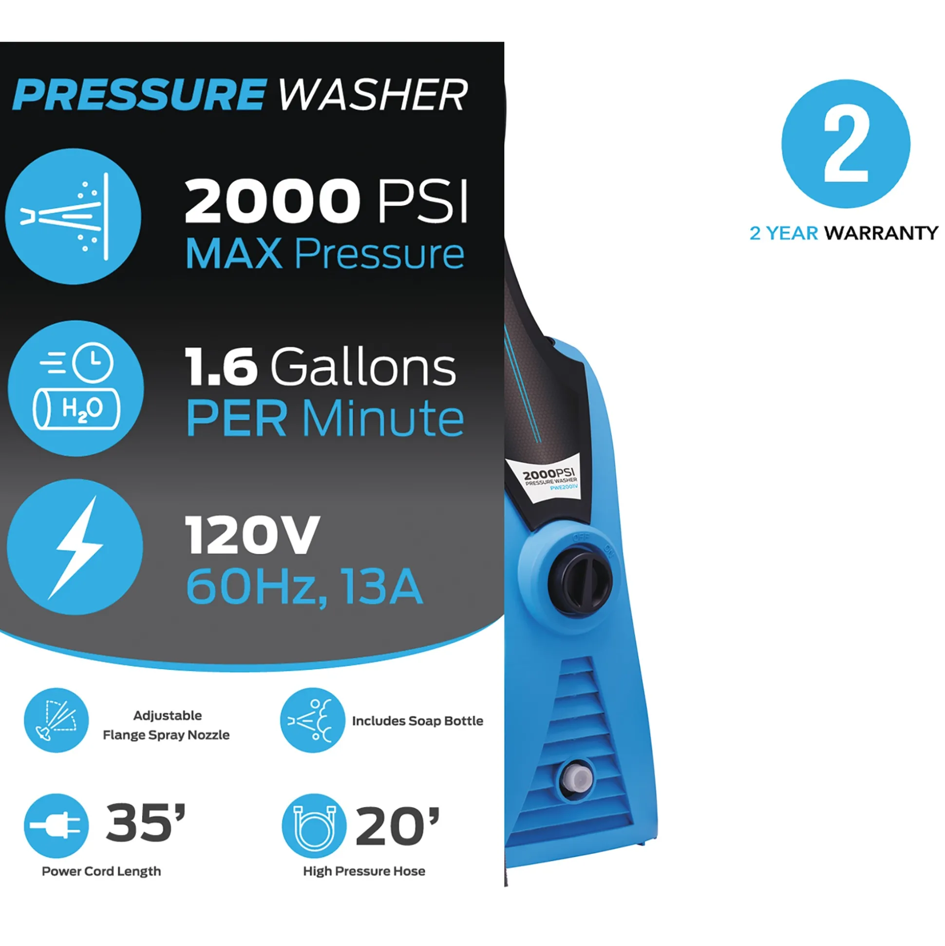 Pulsar 2000 PSI Vertical Electric Pressure Washer